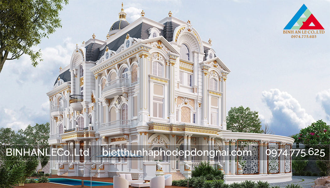 Mẫu Thiết Kế Biệt Thự 3 Tầng Cổ Điển 350m2 cho anh Trung ở Biên Hòa