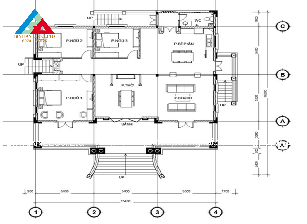Mẫu biệt thự 1 tầng 3 phòng ngủ hiện đại