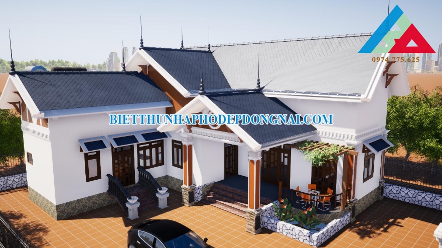 Hình thiết kế mẫu nhà cấp 4 chữ L độc đáo tại Biên Hòa