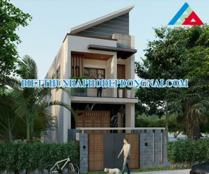 Mẫu nhà lô phố 2 tầng mái lệch