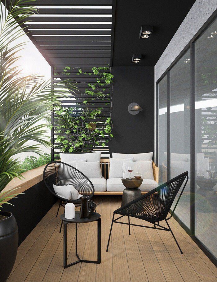 Góc quầy bar ban công thêm lung linh với đèn dây le