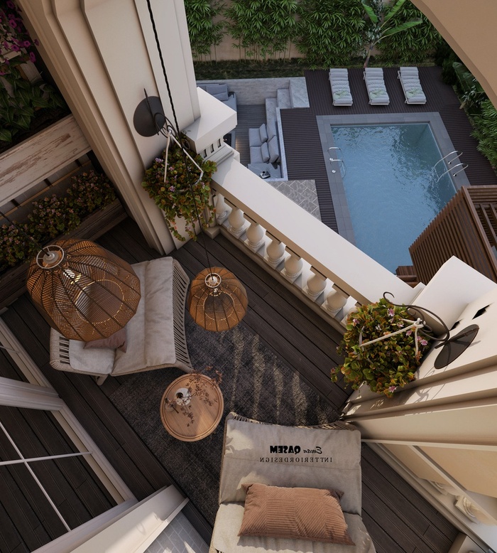 Ban công thiết kế theo phong cách Á Đông mang cảm giác ấm áp