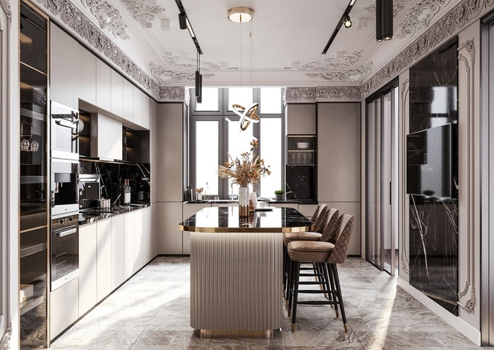 Phòng bếp biệt thự được thiết kế theo phong cách indochine hoài lệ nhưng vẫn sang trọng