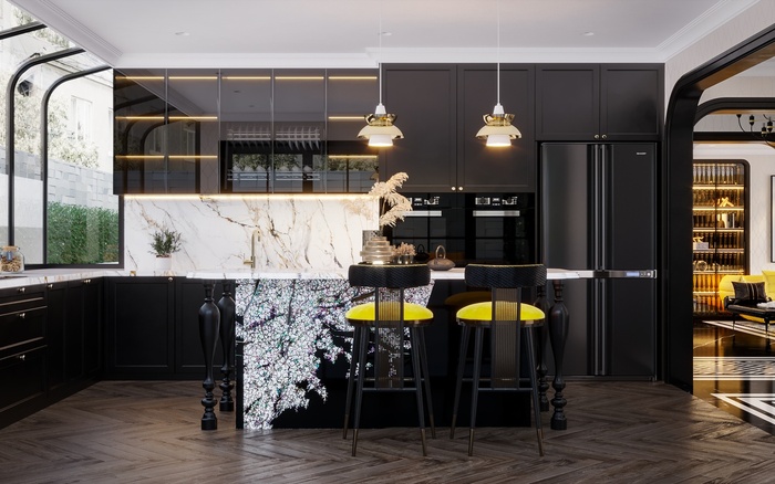 Mẫu bếp biệt thự đẹp mang phong cách indochine mang dấu ấn hoài cổ 