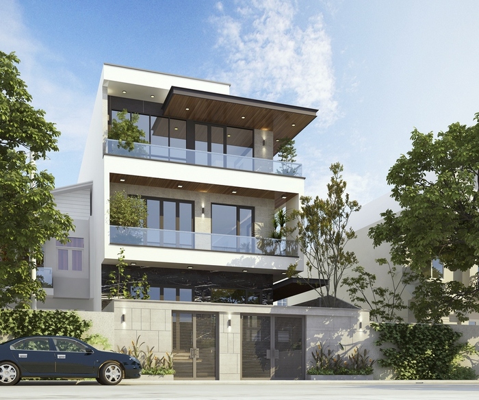 Mẫu biệt thự 10x20 3 tầng được thiết kế hiện đại và sử dụng kính chủ đạo 
