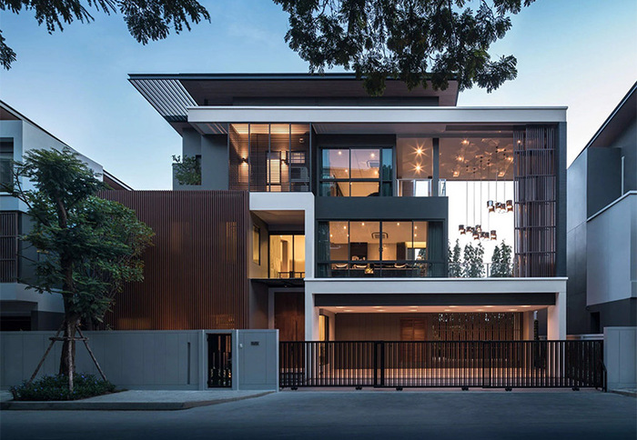 Biệt thự 10x20 3 tầng sử dụng tone nâu xám chủ đạo 