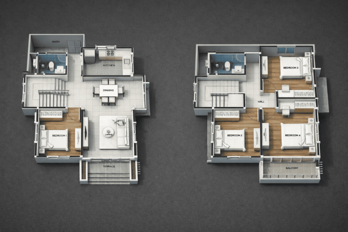 Bản vẽ mẫu biệt thự 2 tầng 4 phòng ngủ sở hữu bố cục khoa học với đầy đủ công năng