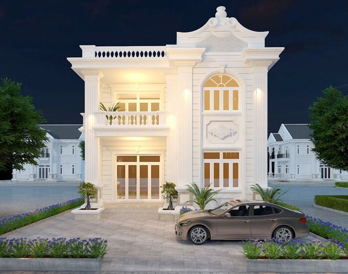 Mẫu biệt thự 2 tầng 4 phòng ngủ được thiết kế theo phong cách tân cổ điển 