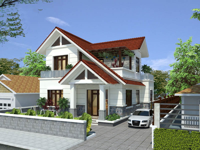 Mẫu biệt thự 2 tầng 4 phòng ngủ được phân chia công năng hợp lý 