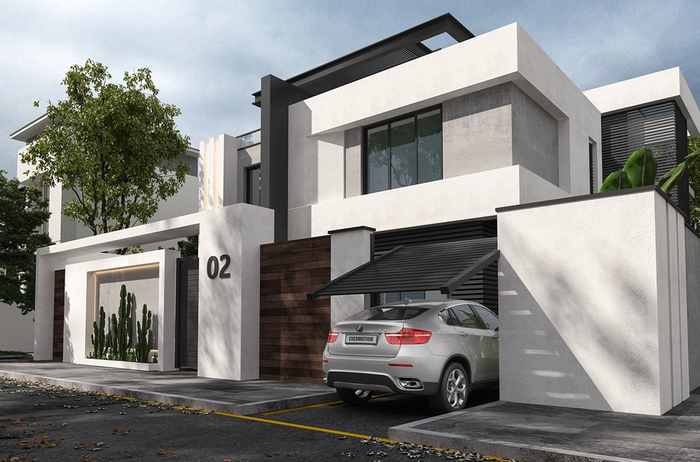 Mẫu biệt thự 2 tầng 4 phòng ngủ có sự phân tầng hiện đại 