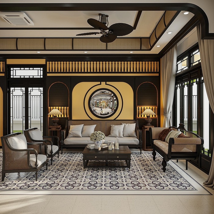 Thiết kế đối xứng được ứng dụng trong những căn nhà biệt thự Indochine truyền thống