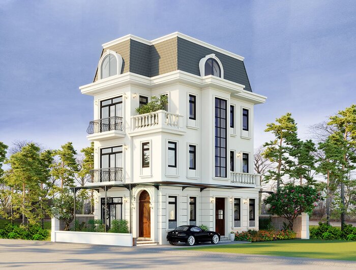 Mẫu biệt thự bán cổ điển gây ấn tượng với mặt tiền thanh lịch, sang trọng 