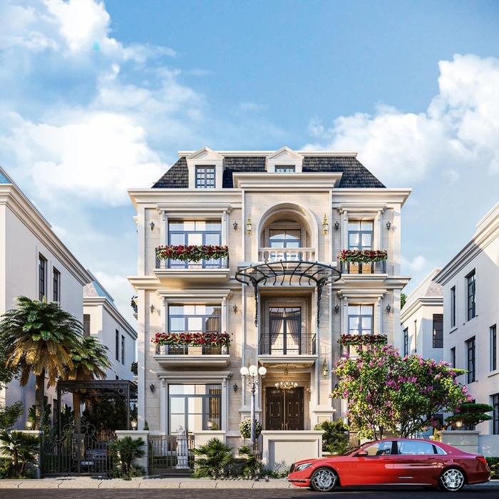 Mẫu biệt thự bán cổ điển 3 tầng được sử mái dốc tinh xảo và thanh thoát 