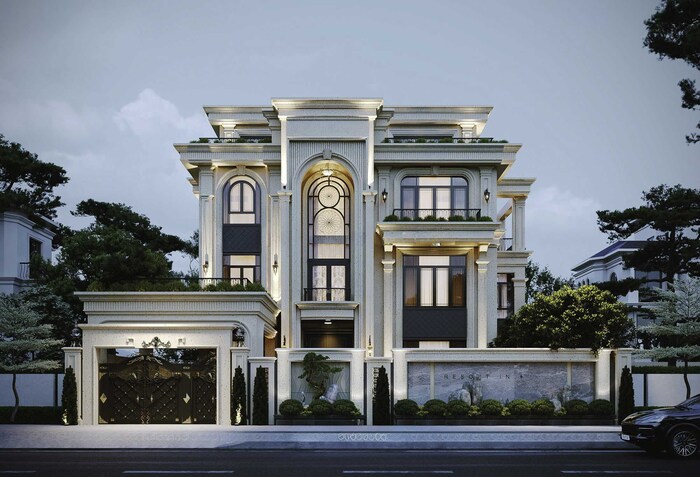 Biệt thự bán cổ điển được thiết kế theo kiểu Pháp sang trọng 