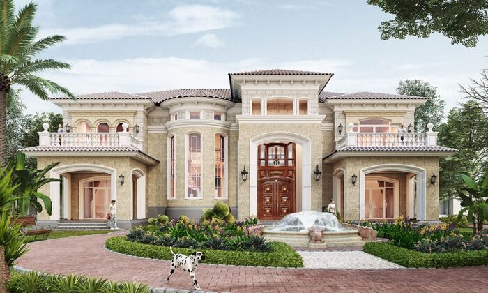 Biệt thự bán cổ điển Pháp sử dụng gam  màu trung tính giúp tổng thể trở nên hài hòa