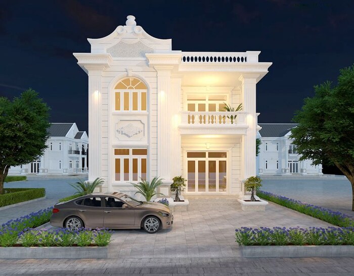Mẫu biệt thự bán cổ điển mini ghi điểm với hình khối nhẹ nhàng 