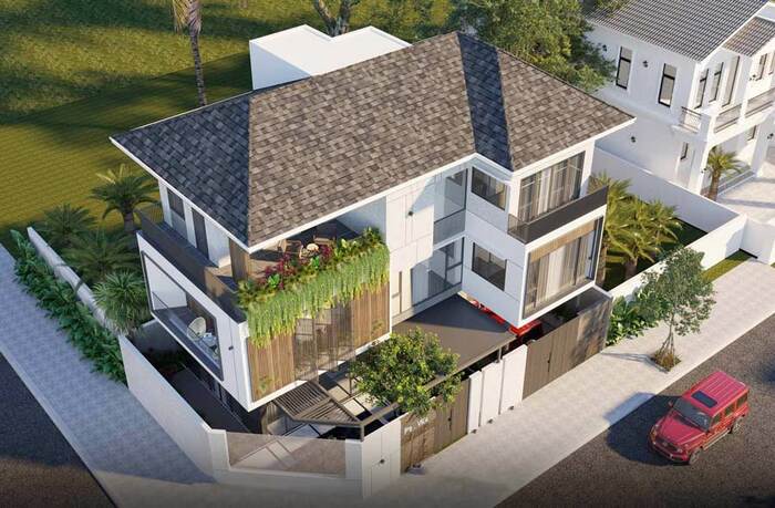 10+ mẫu biệt thự chữ L độc đáo, sang trọng 2026 8 Phối cảnh mẫu biệt thự chữ L mái Nhật