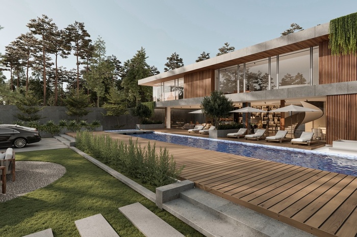 Hồ bơi được thiết kế theo chiều dọc của ngôi nhà 