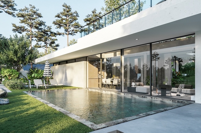 Hồ bơi không quá lớn nhưng cũng đủ để gia đình thư giãn trong ngày hè oi bức 