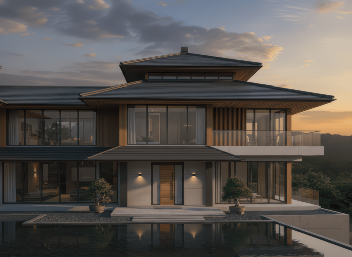 Mẫu biệt thự kiểu Nhật đẹp, hiện đại và ấn tượng số 1 4 Với thiết kế kiểu mái Nhật giật cấp sang trọng, tinh tế mang lại tính ứng dụng lâu dài