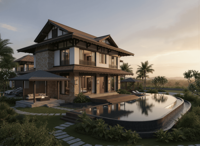 Mẫu biệt thự kiểu Nhật đẹp, hiện đại và ấn tượng số 1 6 Mẫu biệt thự kiểu Nhật mini có thiết kế hồ bơi trước nhà