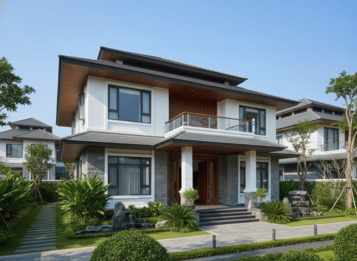 Mẫu biệt thự kiểu Nhật đẹp, hiện đại và ấn tượng số 1 7 Thiết kế cân đối mang lại cảm giác hài hòa kết hợp không gian xanh tạo cảm giác bắt mắt