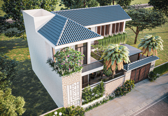 Mẫu biệt thự lắp ghép mái Thái kết hợp với khoảng xanh tự nhiên 