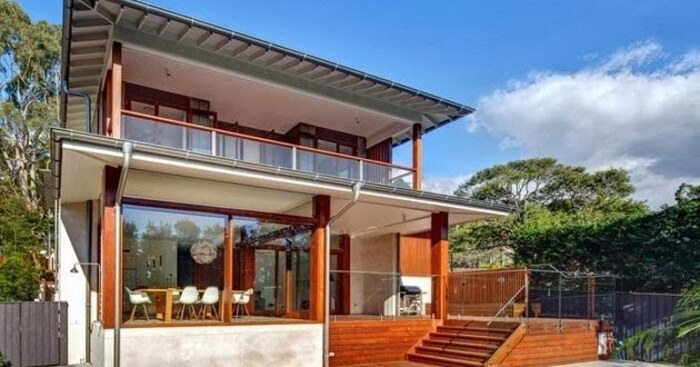 Mẫu biệt thự lắp ghép kết hợp chất liệu gỗ với khung thép và kính trong suốt