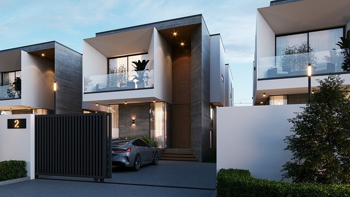 Biệt thự liền kề hiện đại nằm trong cùng một khu quy hoạch và có kiến trúc đồng bộ với nhau