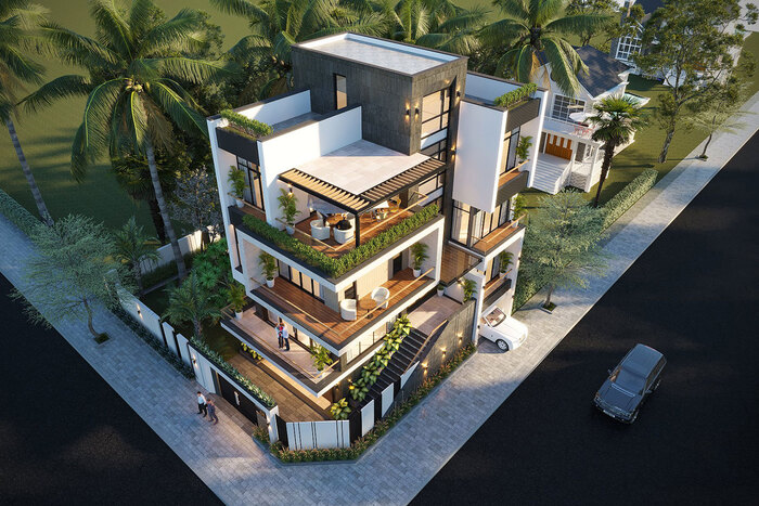 Tổng quan về mẫu biệt thự lô góc theo phong cách hiện đại