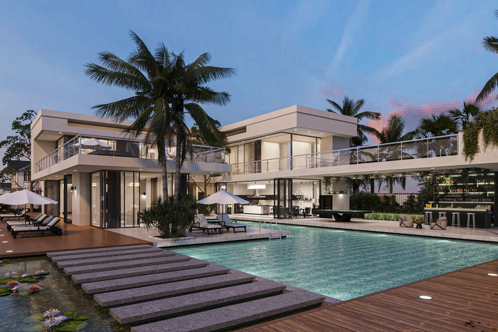 Mẫu biệt thự lô góc có hệ thống bể bơi ôm trọn là nơi để gia đình thư giãn vào dịp cuối tuần 