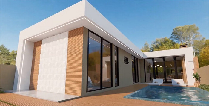 Mẫu biệt thự mái bằng chữ L có hồ bơi đầy đủ tiện nghi, độc đáo và ấn tượng 