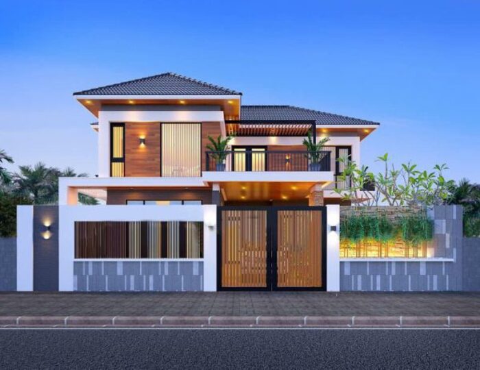 Mẫu biệt thự nhà vườn 2 tầng đẹp được thiết kế hiện đại 