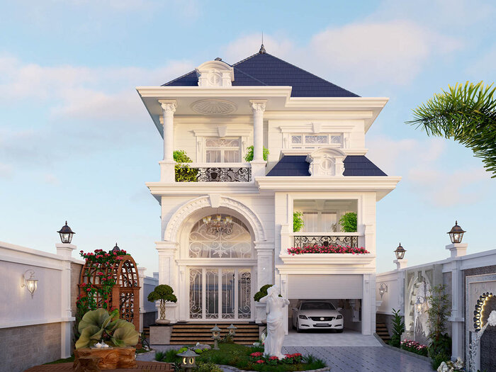 Biệt thự 2 tầng theo phong cách tân cổ điển kiểu Pháp 
