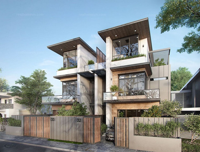 10+ Mẫu biệt thự song lập đẹp và được yêu thích hiện nay 2 Mẫu biệt thự song lập gây ấn tượng mạnh bởi hình khối phóng khoáng đường nét dứt khoát