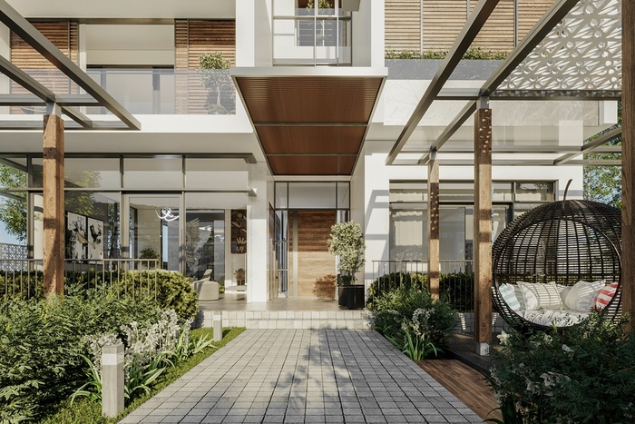 TOP 5+ mẫu biệt thự song lập 3 tầng hiện đại được ưa chuộng 15 Nhà được xây dựng lùi vào bên trong để tạo nên khoảng trống thoáng đãng