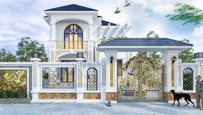 Khám phá mẫu cổng biệt thự đẹp hiện đại và cuốn hút 2026 4 Mẫu cổng biệt thự đẹp được kết hợp với gam màu trung tính nổi bật