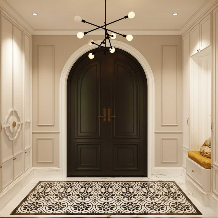 Mẫu cửa gỗ biệt thự mang phong cách Indochine giúp không gian thêm ấn tượng