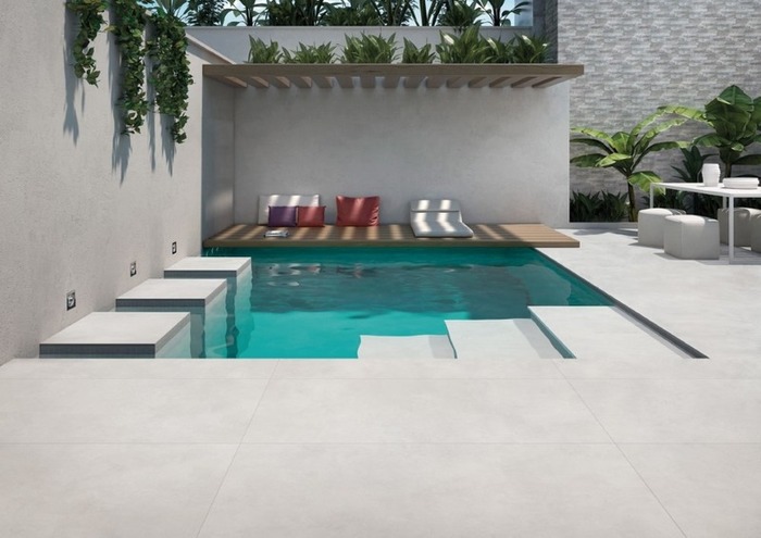 Mẫu gạch lát sân biệt thự vân xi măng màu be, độ bền cực tốt