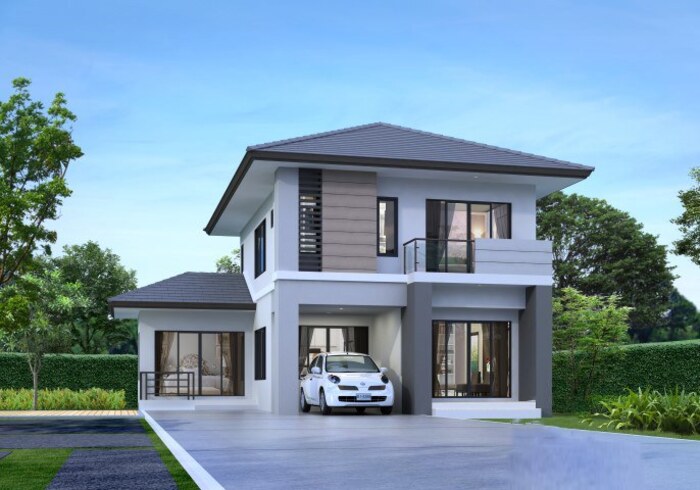 Mẫu biệt thự 2 tầng 5 phòng ngủ có gara ô tô