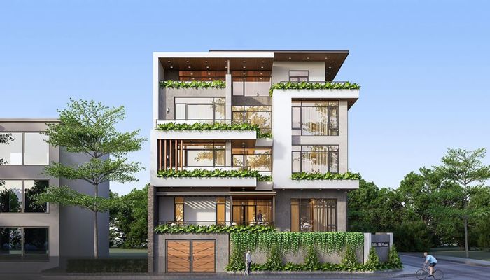 Biệt thự hiện đại 5 tầng mái bằng tối giản