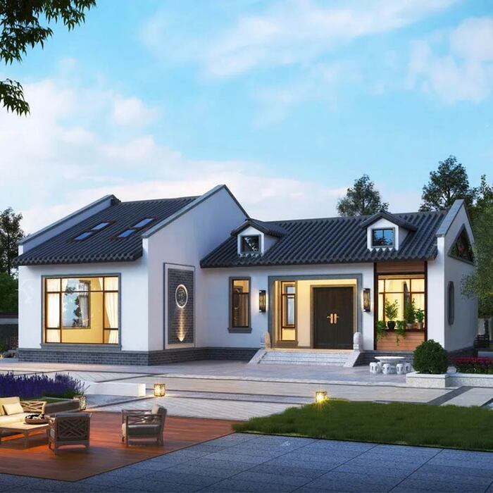 Biệt thự Trung Quốc 1 tầng thiết kế đơn giản và gần gũi với thiên nhiên