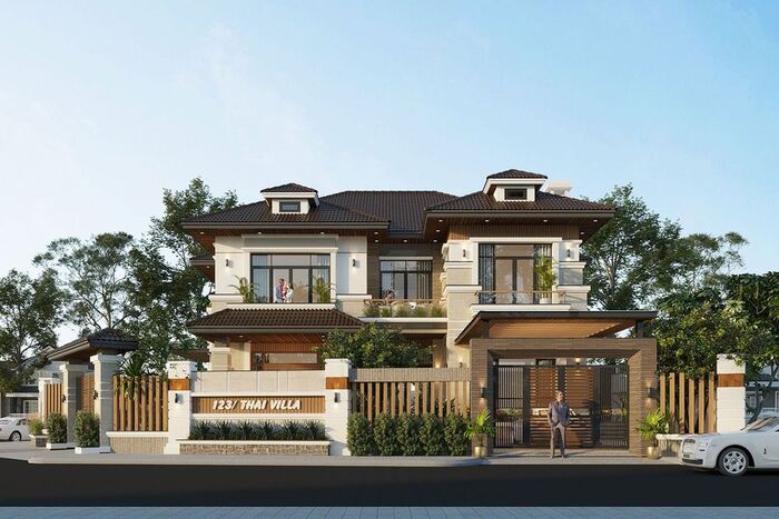 Biệt thự Hàn Quốc 2 tầng sử dụng tone nâu hiện đại