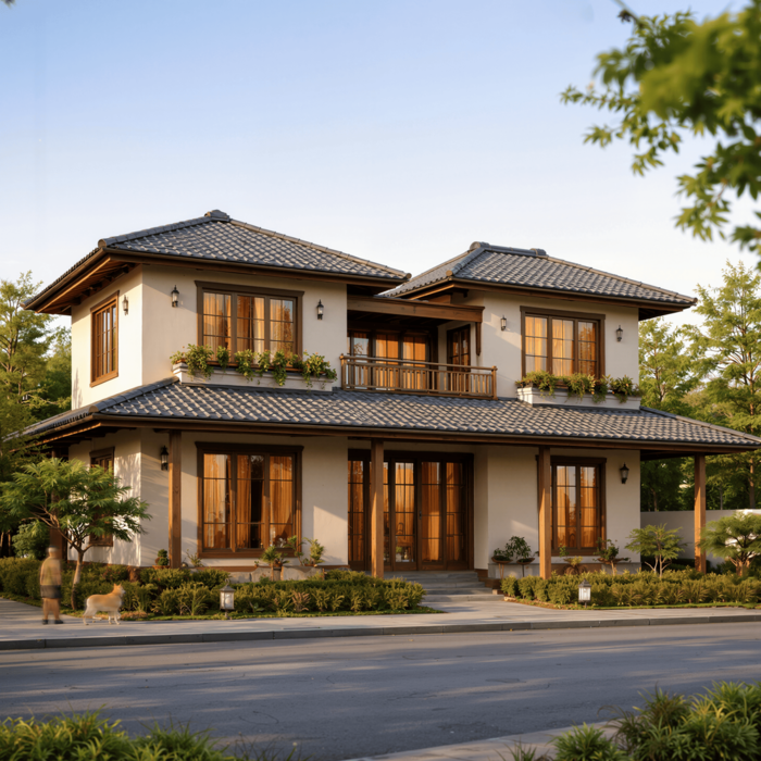 Biệt thự hoàng gia mái Nhật thiết kế cảnh quan sân  vườn thoáng đãng