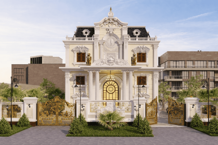 Biệt thự nhà phố mặt tiền tân cổ điển chạm trổ kỳ công với hệ thống phù điêu