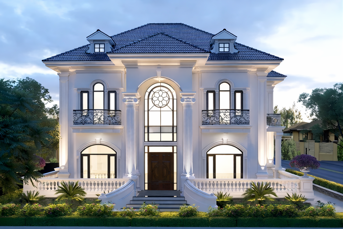 Mẫu biệt thự nhà phố sở hữu cửa vòm kính thông tầng cao