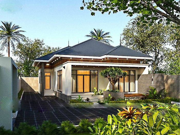 Nhà giả biệt thự có sân vườn bao bọc xung quanh 