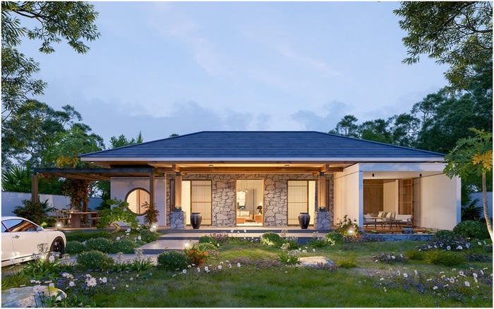 Mẫu nhà giả biệt thự sân vườn xanh mát 