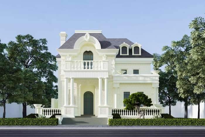 Mẫu nhà giả biệt  kết cấu 2 tầng với điểm nhấn mái Marsand sang trọng
